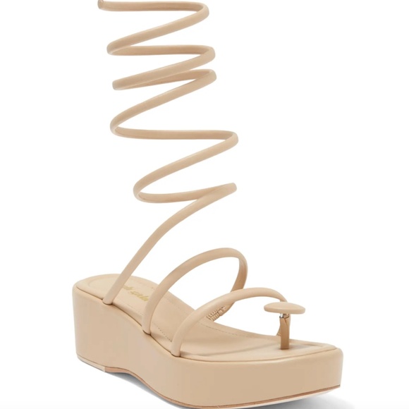 Cult Gaia Alba Sand Leather Coil Wrap Platform Wedge Strappy Sandals Pumps - Picture 2 of 10